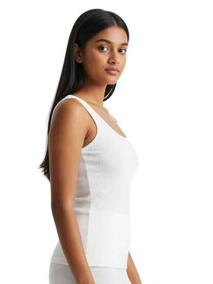D'CHICA Essentials Round Neck Sleeveless Thermal Tank Top | White Winterwear For Womens | Set of 2 D'chica