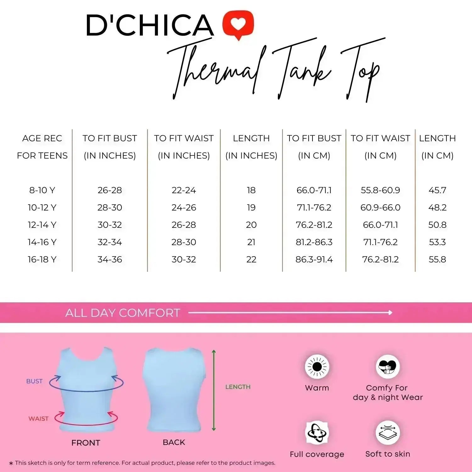 D'CHICA Essentials Round Neck Sleeveless Thermal Tank Top | White Winterwear For Girls | Set of 2 D'chica