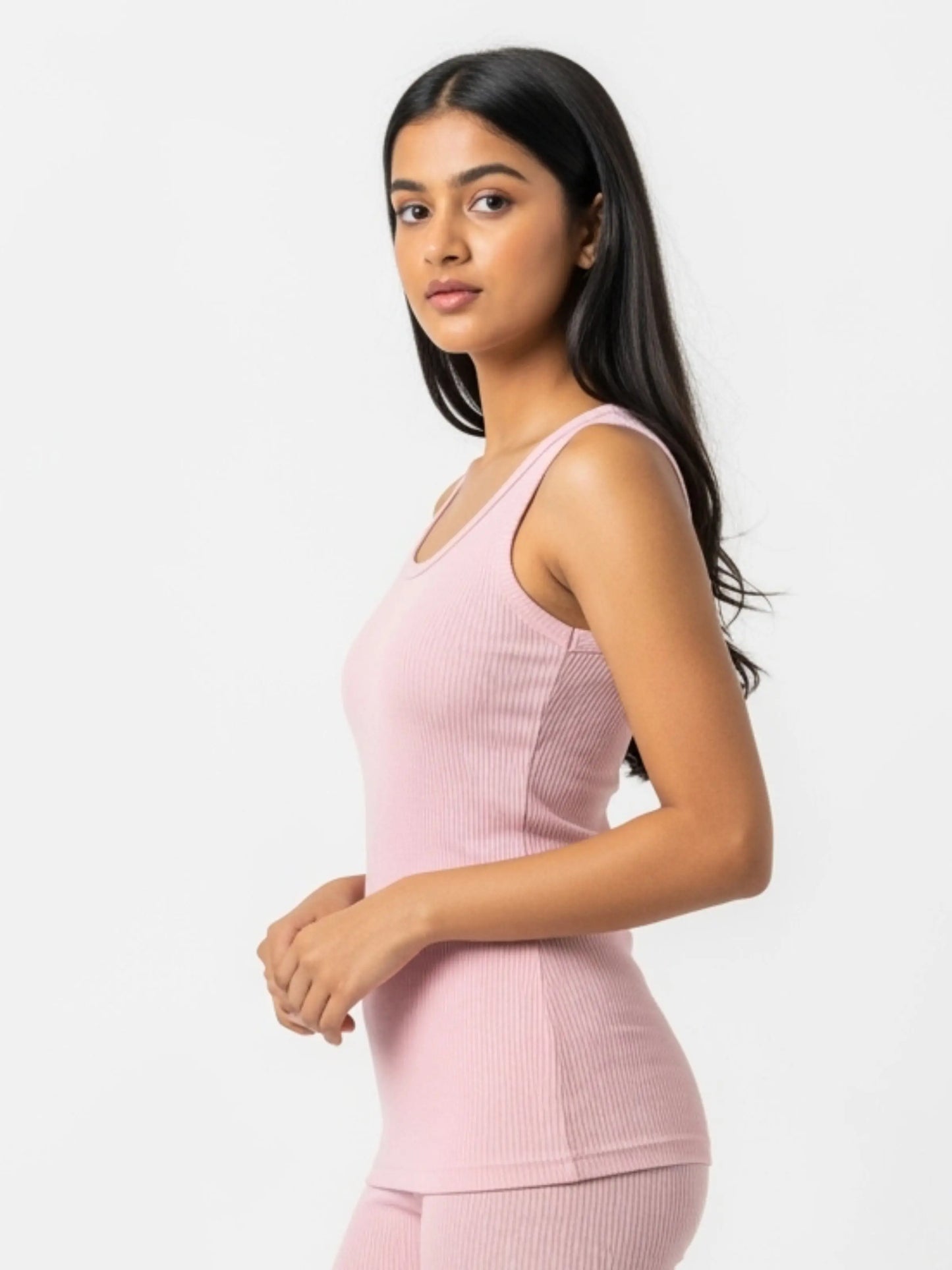 D'CHICA Essentials Round Neck Sleeveless Thermal Tank Top | White & Pink Winterwear For Womens | Set of 2 D'chica