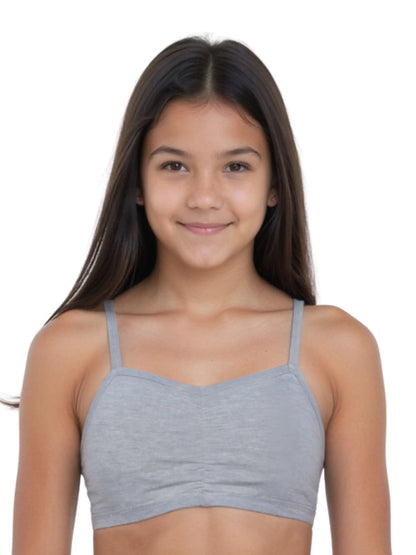 D'CHICA Essentials Thin Strap Cotton Padded Sports Bra for Girls | Removable Pads | Elasticated Underbrand | Good Support | Full Coverage Pack of 2 | Grey & Black Sports Bra D'chica