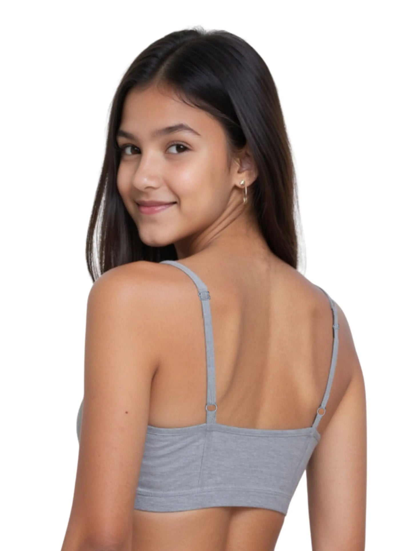 D'CHICA Essentials Thin Strap Cotton Padded Sports Bra for Girls | Removable Pads | Elasticated Underbrand | Good Support | Full Coverage Pack of 2 | Grey & Black Sports Bra D'chica