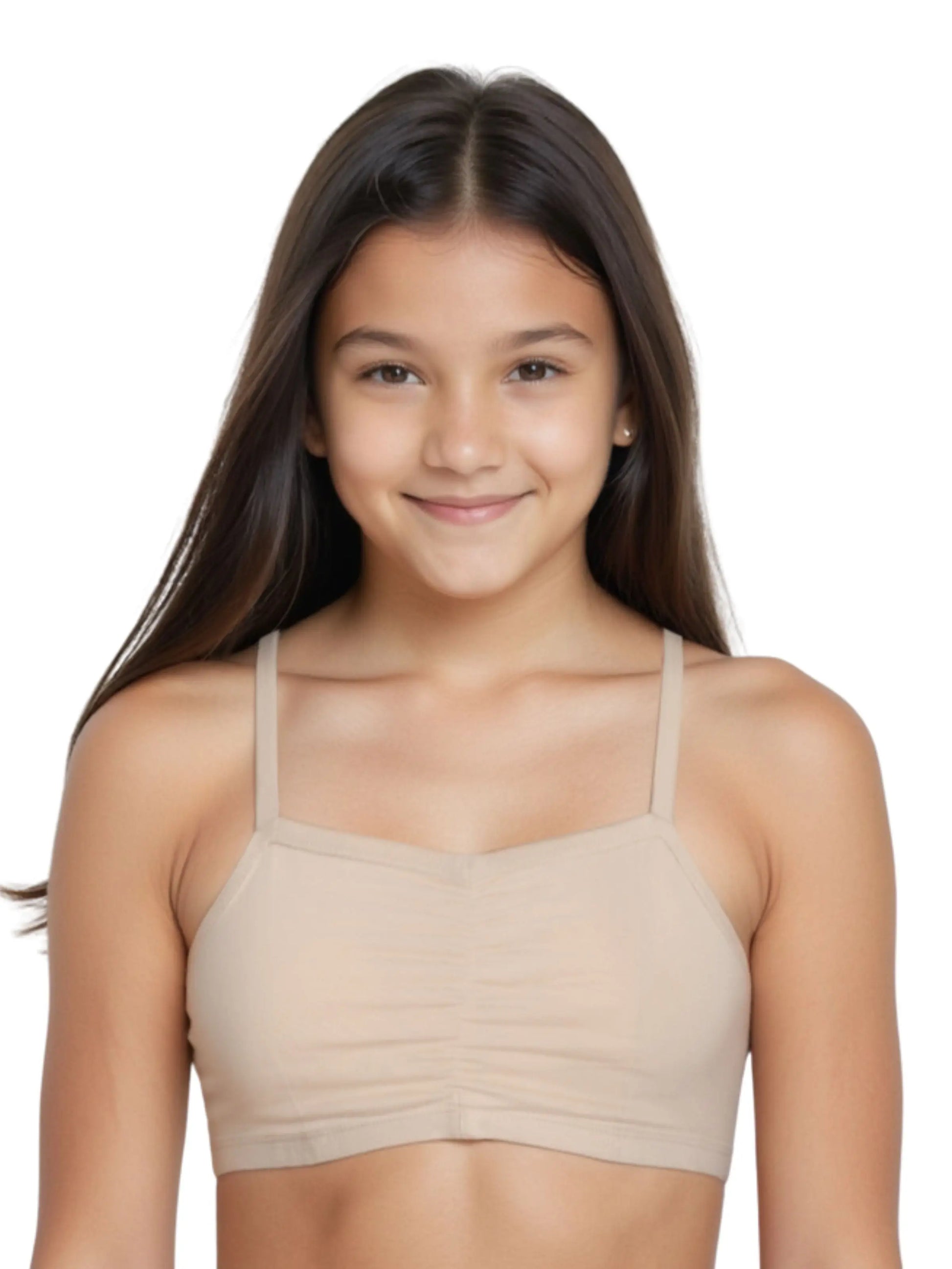 D'CHICA Essentials Thin Strap Cotton Padded Sports Bra for Girls | Removable Pads | Elasticated Underbrand | Good Support | Full Coverage Pack of 2 | Grey & Skin Sports Bra D'chica