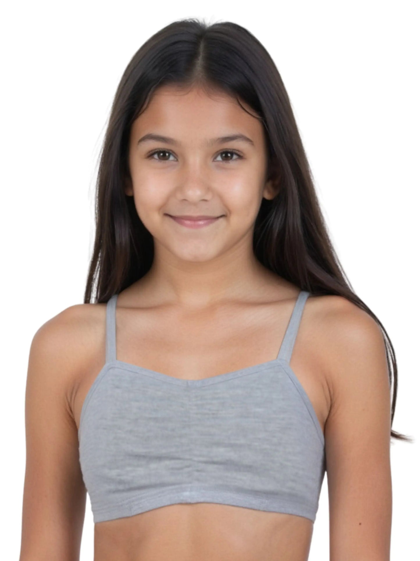 D'CHICA Essentials Thin Strap Cotton Padded Sports Bra for Girls | Removable Pads | Elasticated Underbrand | Good Support | Full Coverage Pack of 2 | Grey & Skin Sports Bra D'chica