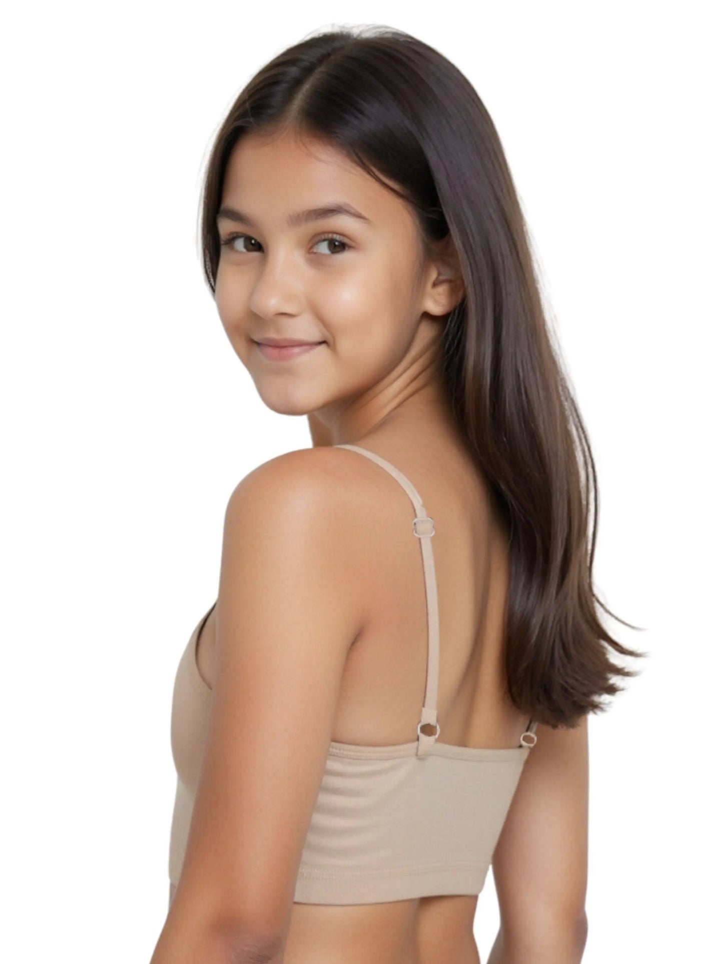 D'CHICA Essentials Thin Strap Cotton Padded Sports Bra for Girls | Removable Pads | Elasticated Underbrand | Good Support | Full Coverage Pack of 2 | Grey & Skin Sports Bra D'chica