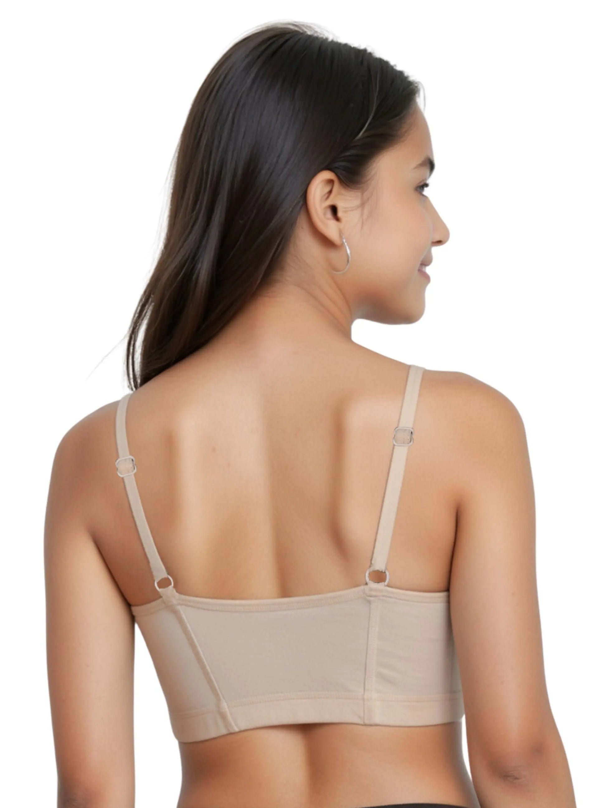 D'CHICA Essentials Thin Strap Cotton Padded Sports Bra for Girls | Removable Pads | Elasticated Underbrand | Good Support | Full Coverage Pack of 2 | Grey & Skin Sports Bra D'chica