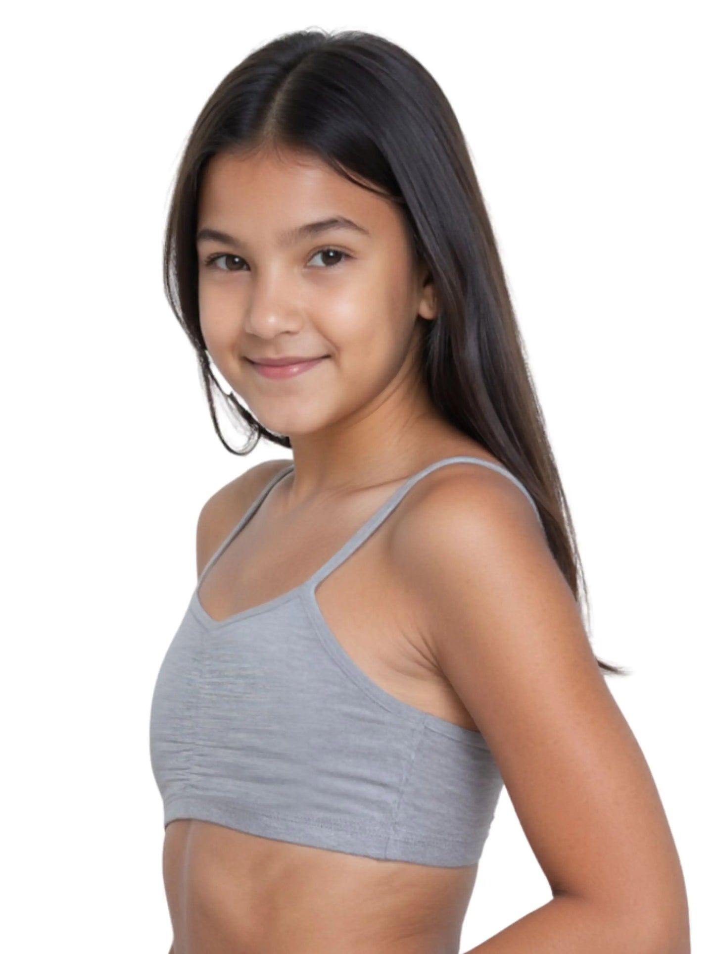 D'CHICA Essentials Thin Strap Cotton Padded Sports Bra for Girls | Removable Pads | Elasticated Underbrand | Good Support | Full Coverage Pack of 2 | Grey & Skin Sports Bra D'chica