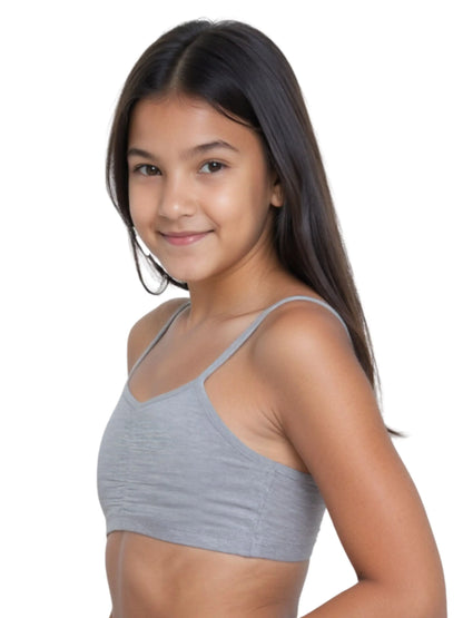 D'CHICA Essentials Thin Strap Cotton Padded Sports Bra for Girls | Removable Pads | Elasticated Underbrand | Good Support | Full Coverage Pack of 2 | Grey & Skin Sports Bra D'chica