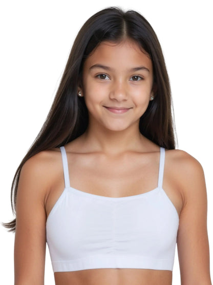 D'CHICA Essentials Thin Strap Cotton Padded Sports Bra for Girls | Removable Pads | Elasticated Underbrand | Good Support | Full Coverage Pack of 2 | White & Grey Sports Bra D'chica