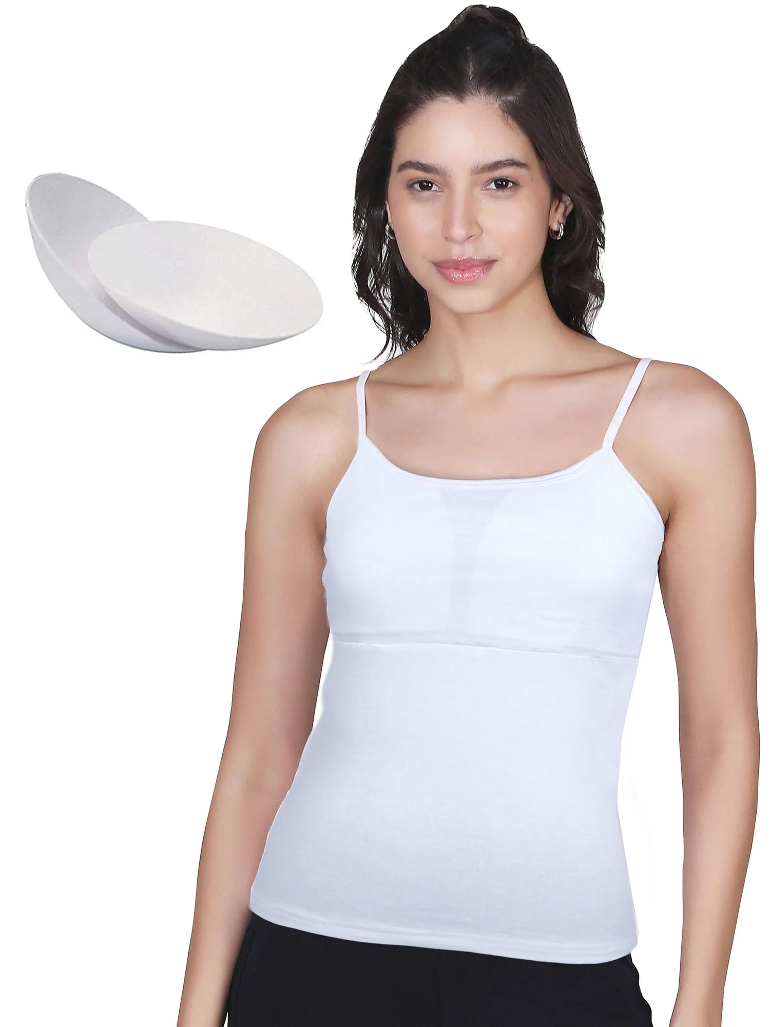 D'CHICA Essentials White Cotton Padded Camisole Bra with High Coverage and Adjustable Straps Pack-of-1 D'chica
