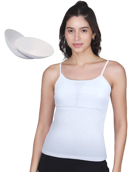 D'CHICA Essentials White Cotton Padded Camisole Bra with High Coverage and Adjustable Straps Pack-of-1 D'chica