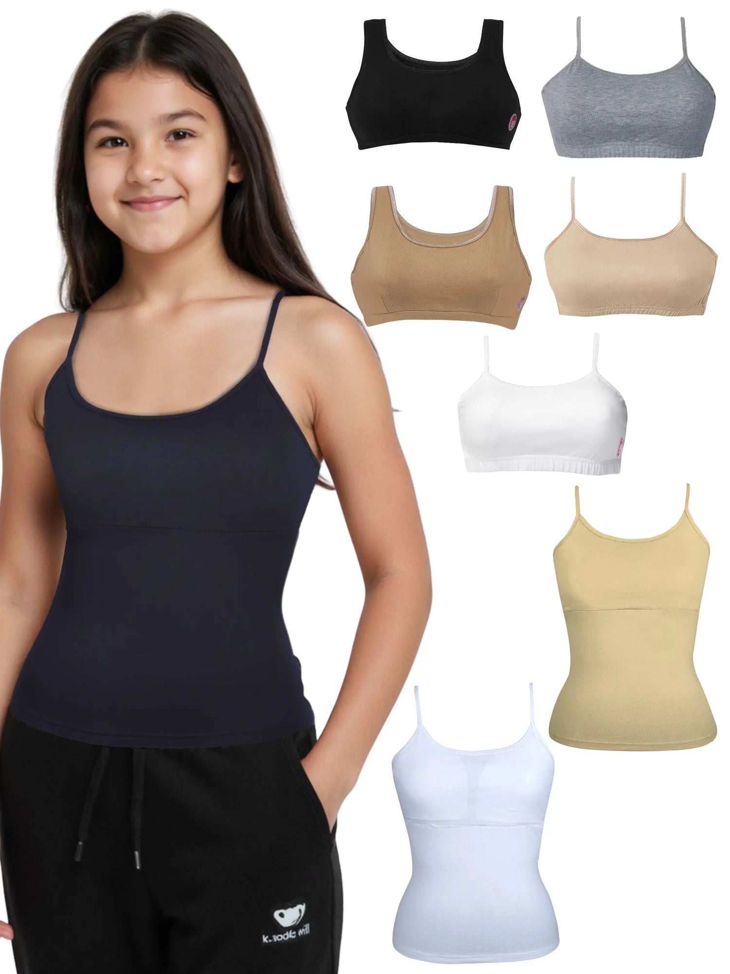 Dchica Essentials Camisole & Sports Bra Combo – Padded & Non-Padded Cotton Bras for Teens D'chica