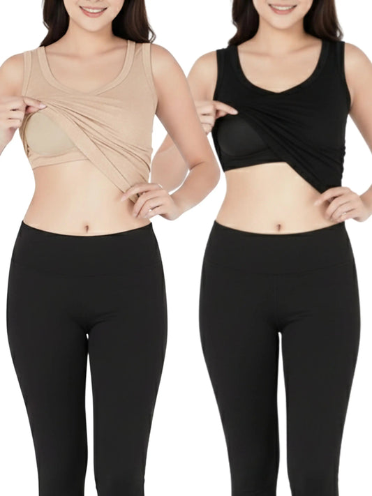 D’chica Essentials Padded Tank Top For Women’s Skin & Black | Soft & Supportive Fit for Daily Wear | Pack of 2 D'chica
