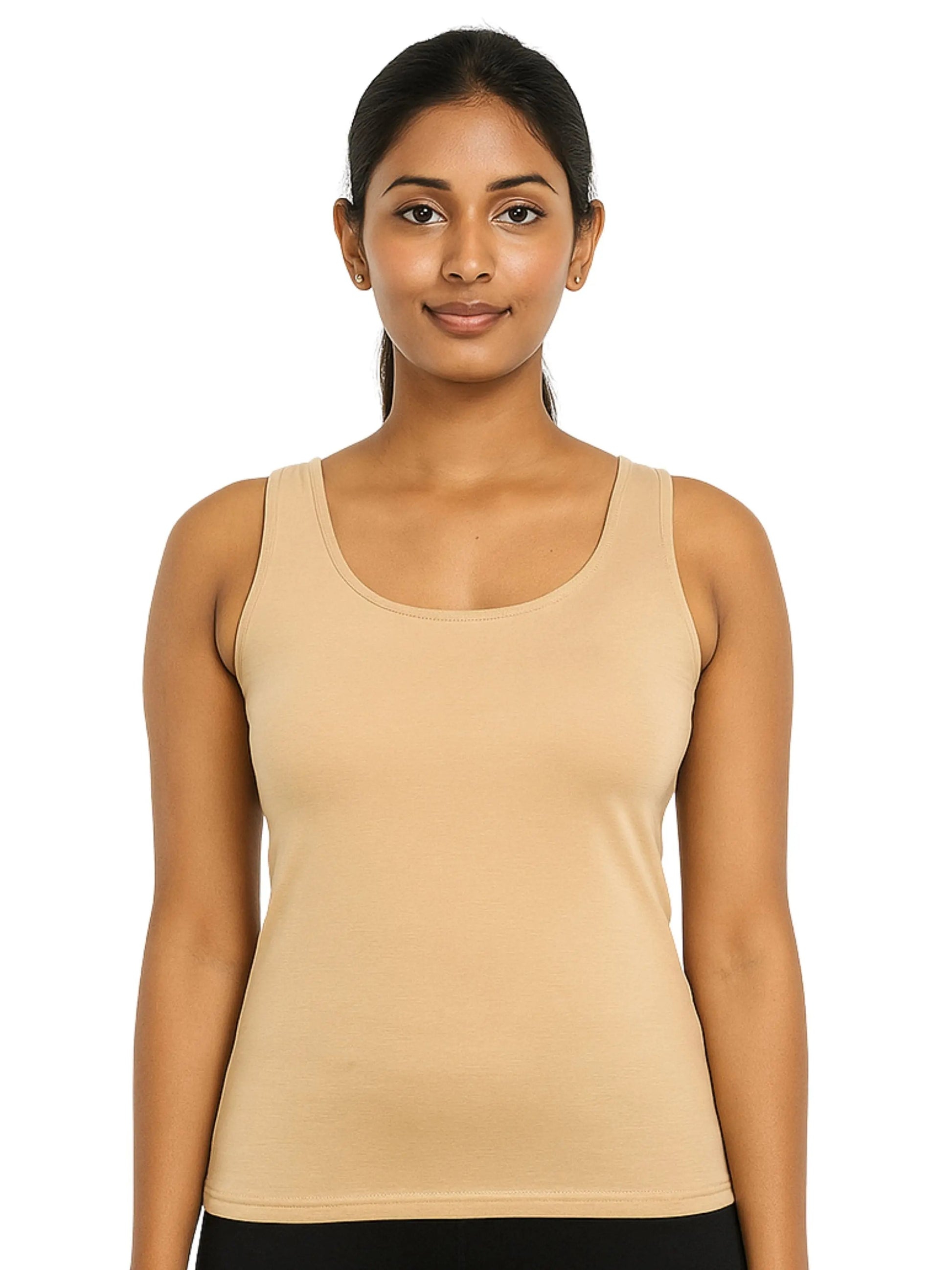 Dchica Essentials Padded Tank Top For Women's Skin & Black | Soft & Supportive Fit for Daily Wear | Pack of 2 D'chica