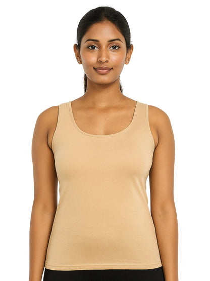 Dchica Essentials Padded Tank Top For Women's Skin & Black | Soft & Supportive Fit for Daily Wear | Pack of 2 D'chica