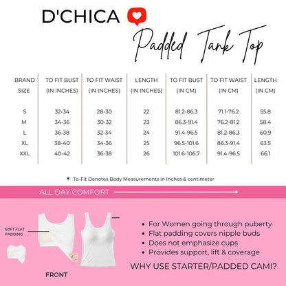 D'chica Essentials Padded Tank Top For Women's White | Soft & Supportive Fit for Daily Wear | Pack of 1 D'chica