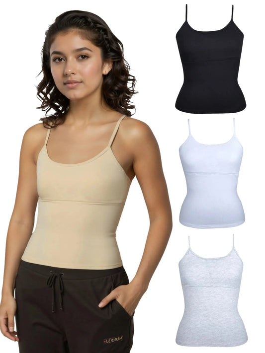 D'chica Essentials Solid colour  Foam Padded with Adjustable Straps High Coverage Cotton Camisole Bra for Women |Skin,White, Gray & Black | Pack of 4 D'chica