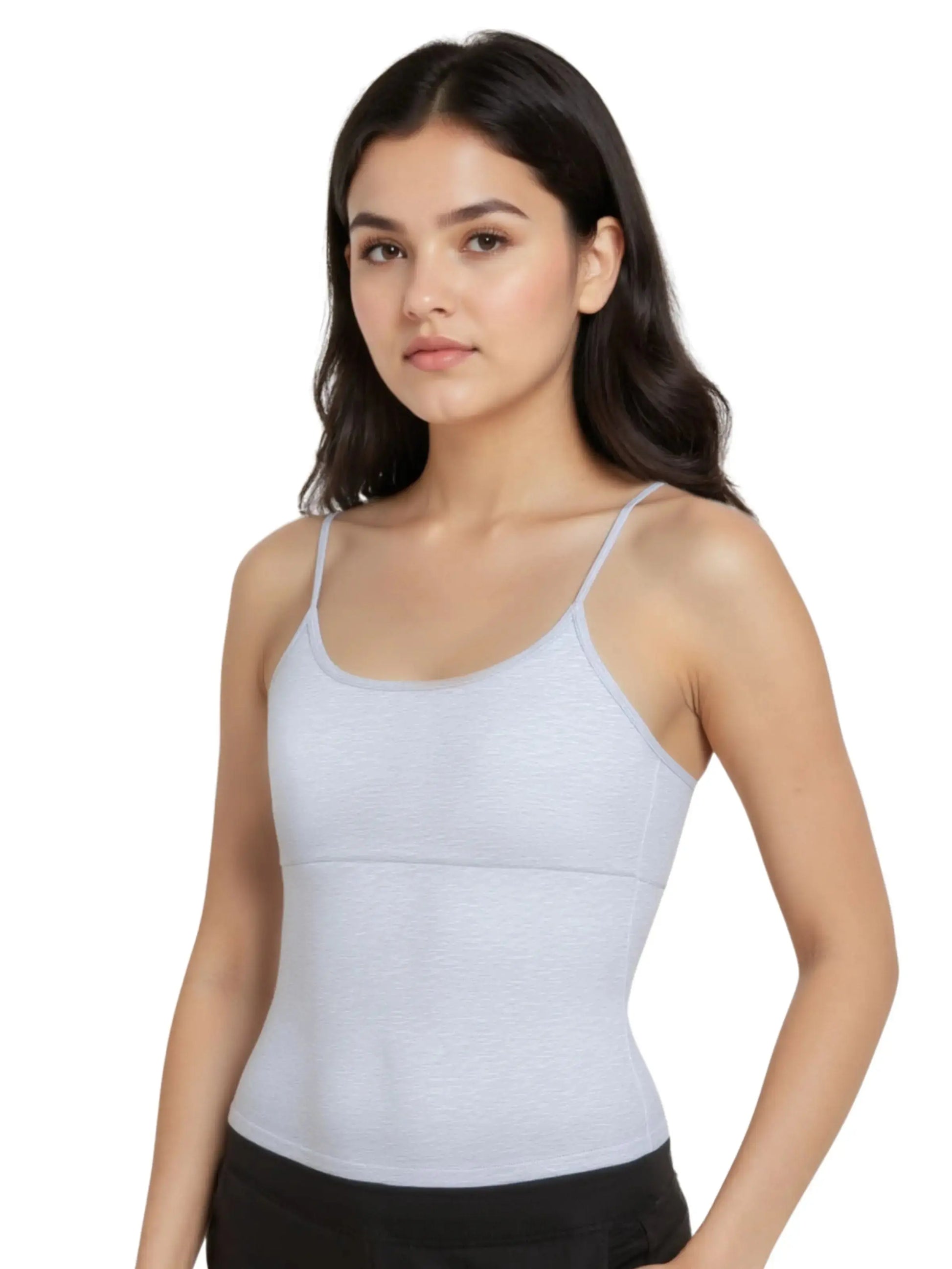 D'chica Essentials Solid colour  Foam Padded with Adjustable Straps High Coverage Cotton Camisole Bra for Women |Skin,White, Gray & Black | Pack of 4 D'chica