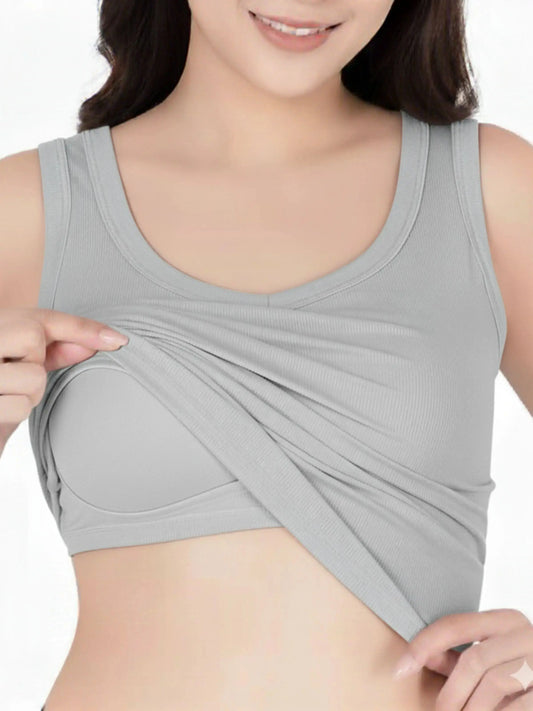 D'chica Essentials Women's Gray Padded Tank Top| Soft & Supportive Fit for Daily Wear | Pack of 1 D'chica