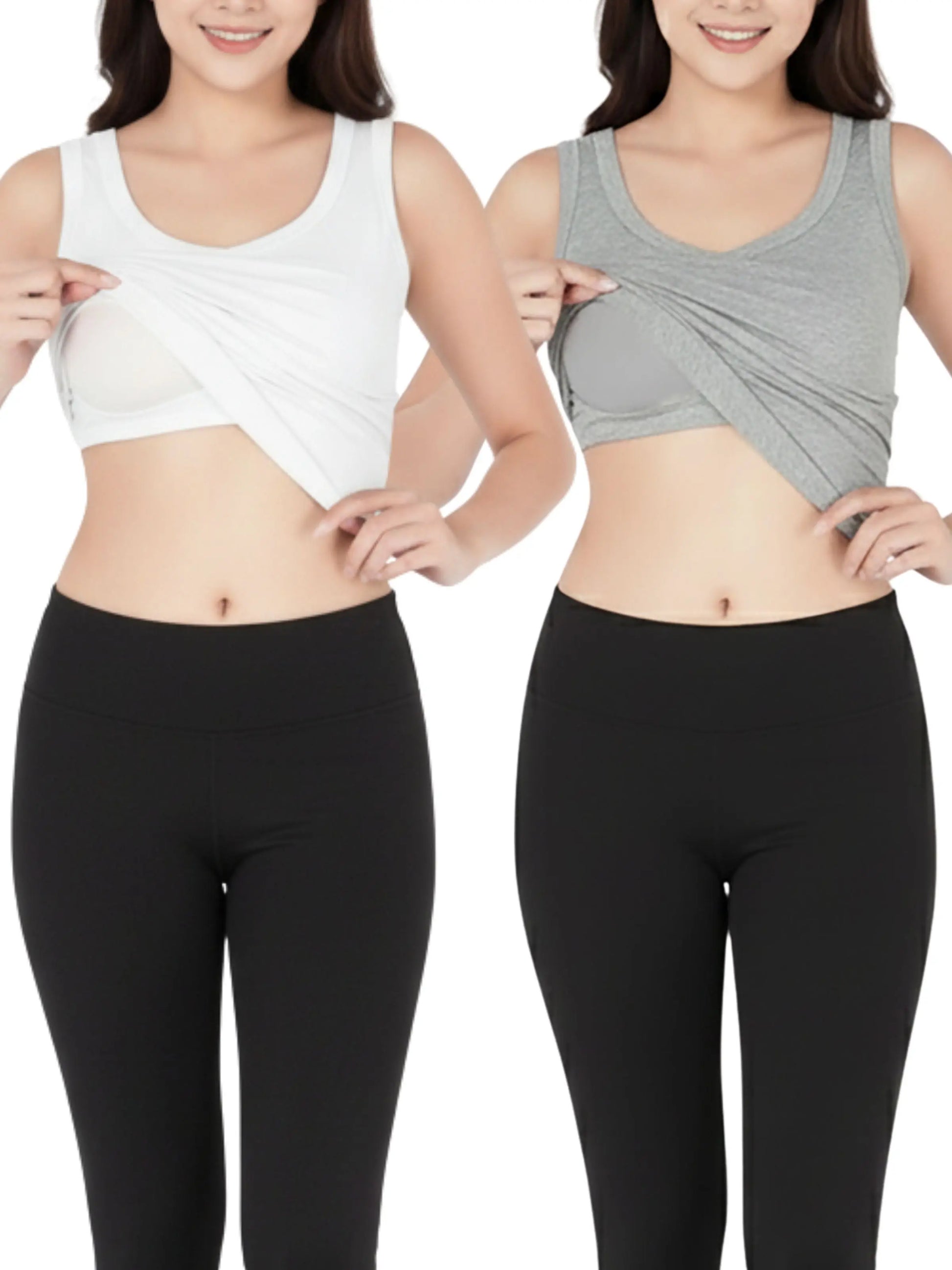 D’chica Essentials Women’s White & Gray Padded Tank Top| Soft & Supportive Fit for Daily Wear | Pack of 1 D'chica