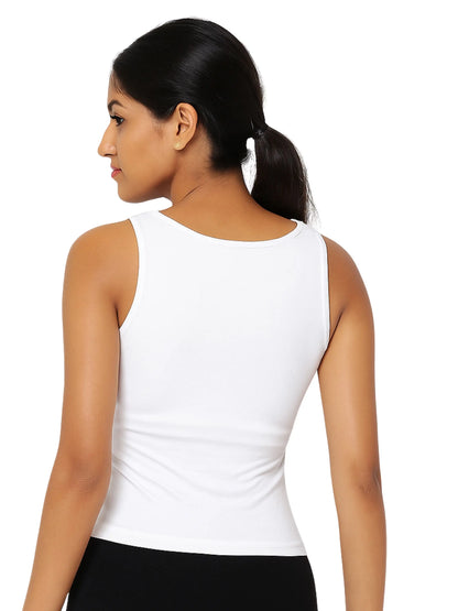 D’chica Essentials Women’s White & Gray Padded Tank Top| Soft & Supportive Fit for Daily Wear | Pack of 1 D'chica