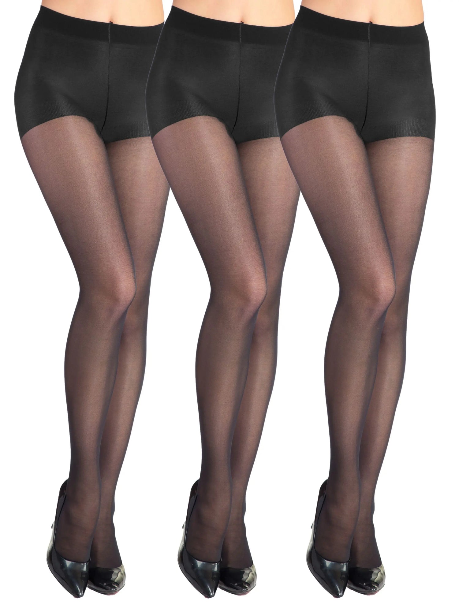 D'chica Pack of 3 Freesize Pantyhose Stockings for Women Black Seamless, Lightweight, Durable, Breathable. D'chica