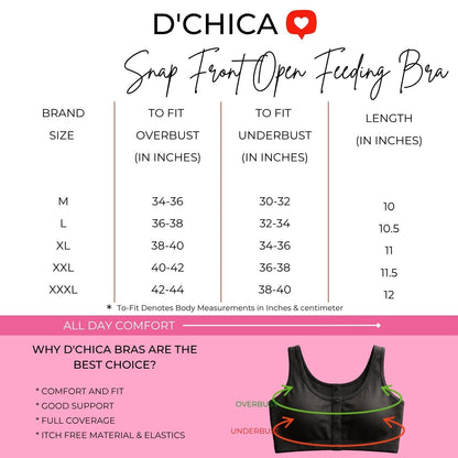 Pack of 4 Snap Front Open Feeding Bra | Wire-Free Nursing Bra with Removable Pads | Viscose Spandex | Full Coverage | Size M–3XL Dchica Essentials