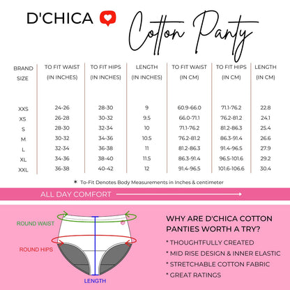 D’CHICA Essentials Pack of 6 Cotton Hipster Panties & Period Panties Combo | Breathable Cotton | Leak-Proof, Rash-Free, Reusable | Assorted Colors