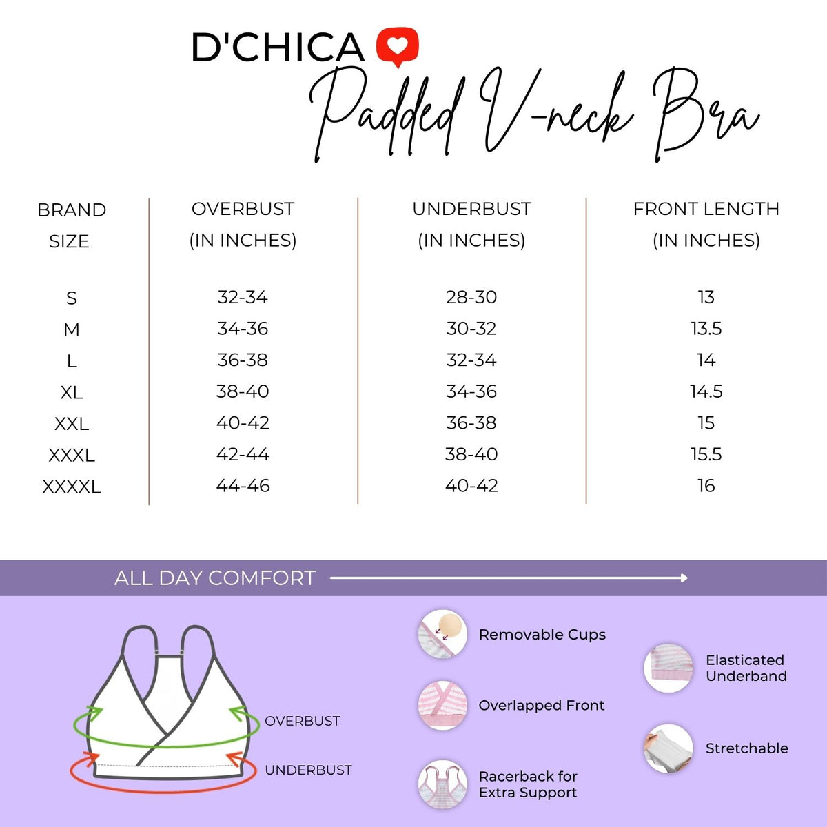 Pack of 4 | Super Saver Everyday V-Neck Bra  with Removable Padding & Adjustable Straps