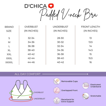 Pack of 4 | Super Saver Everyday V-Neck Bra  with Removable Padding & Adjustable Straps