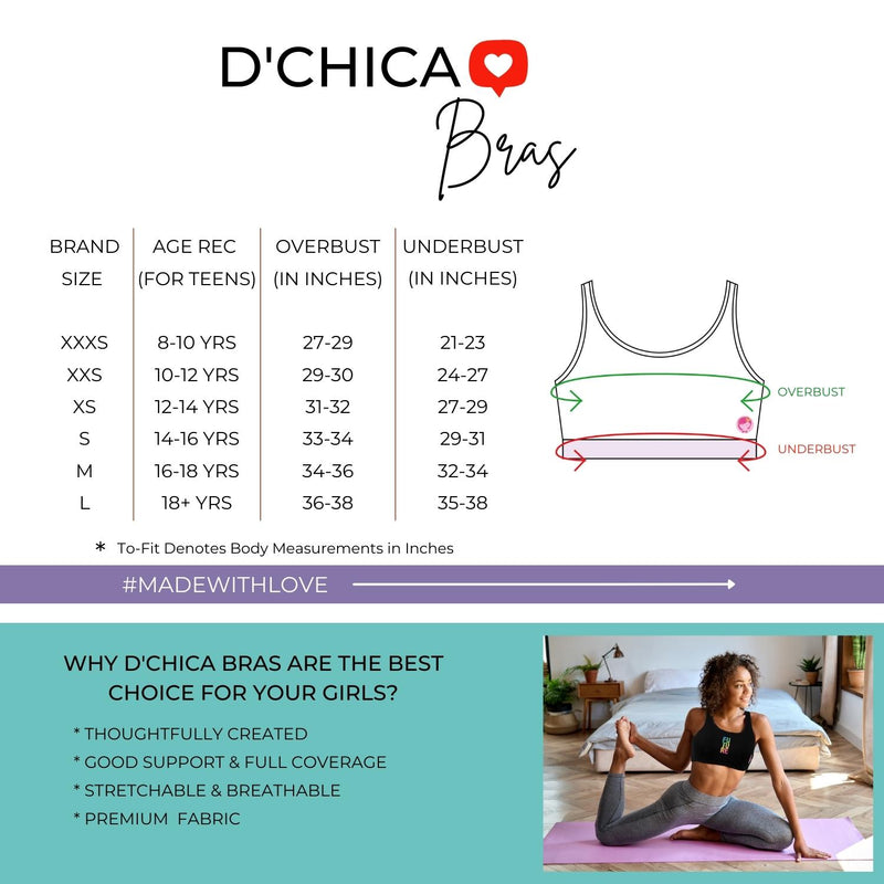 D'chica Pack of 3 Skin Color Beginners Bra Non Padded Non Wired Flamingos & Summer Print