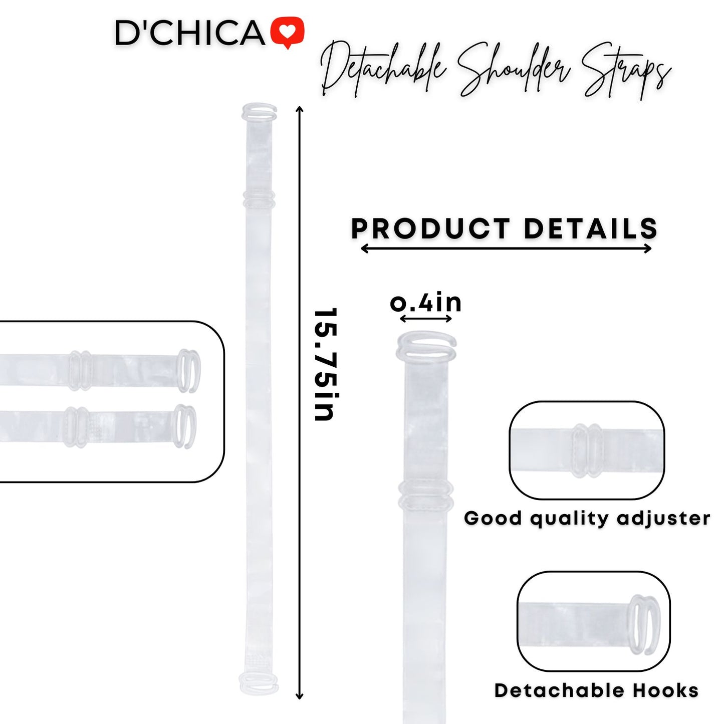Pack of 2 | Durable Straps for Bra | Transparent Adjustable Bra Strap | Dchica Essentials