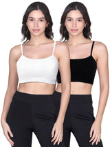 Double-layer Thin Strap Cotton Yoga Bra | Non Padded Bra For Young Women | Solid Black & White Bra Pack of 2