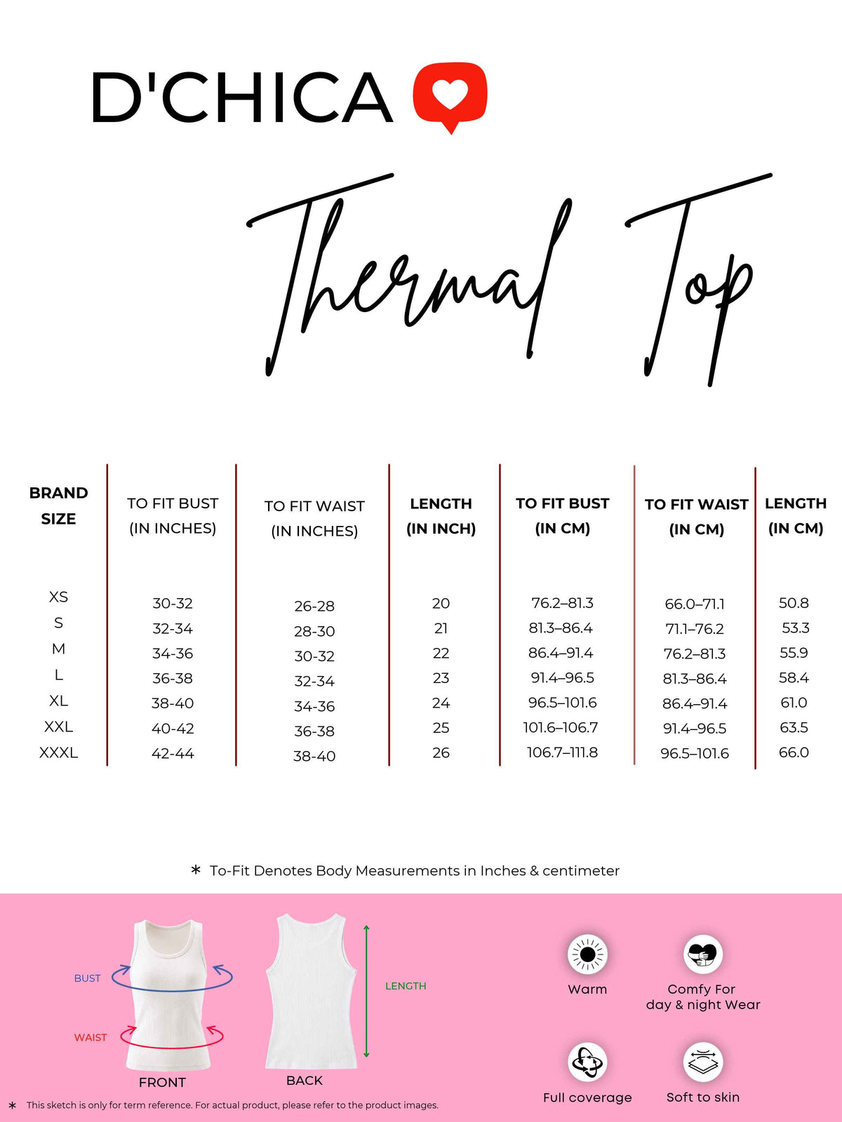 dchica thermal top size chart