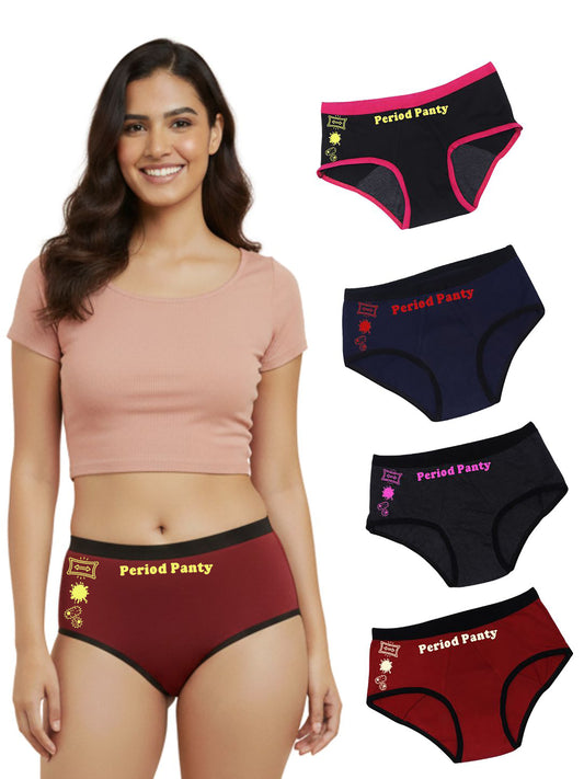D'CHICA Essentials Assorted Colour Period Panties | No Pad Needed | Rash Free | Leakproof | Reusable | Pack of 5