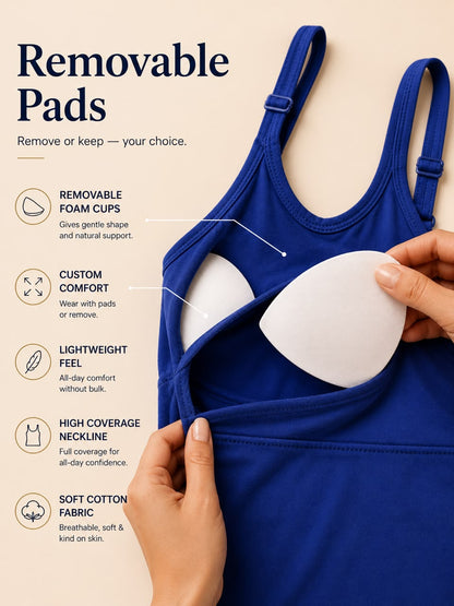 Pack of 2 | Cup Padded High Coverage Cotton Camisole Bra with Adjustable Straps in White & Black | Dchica Essentials