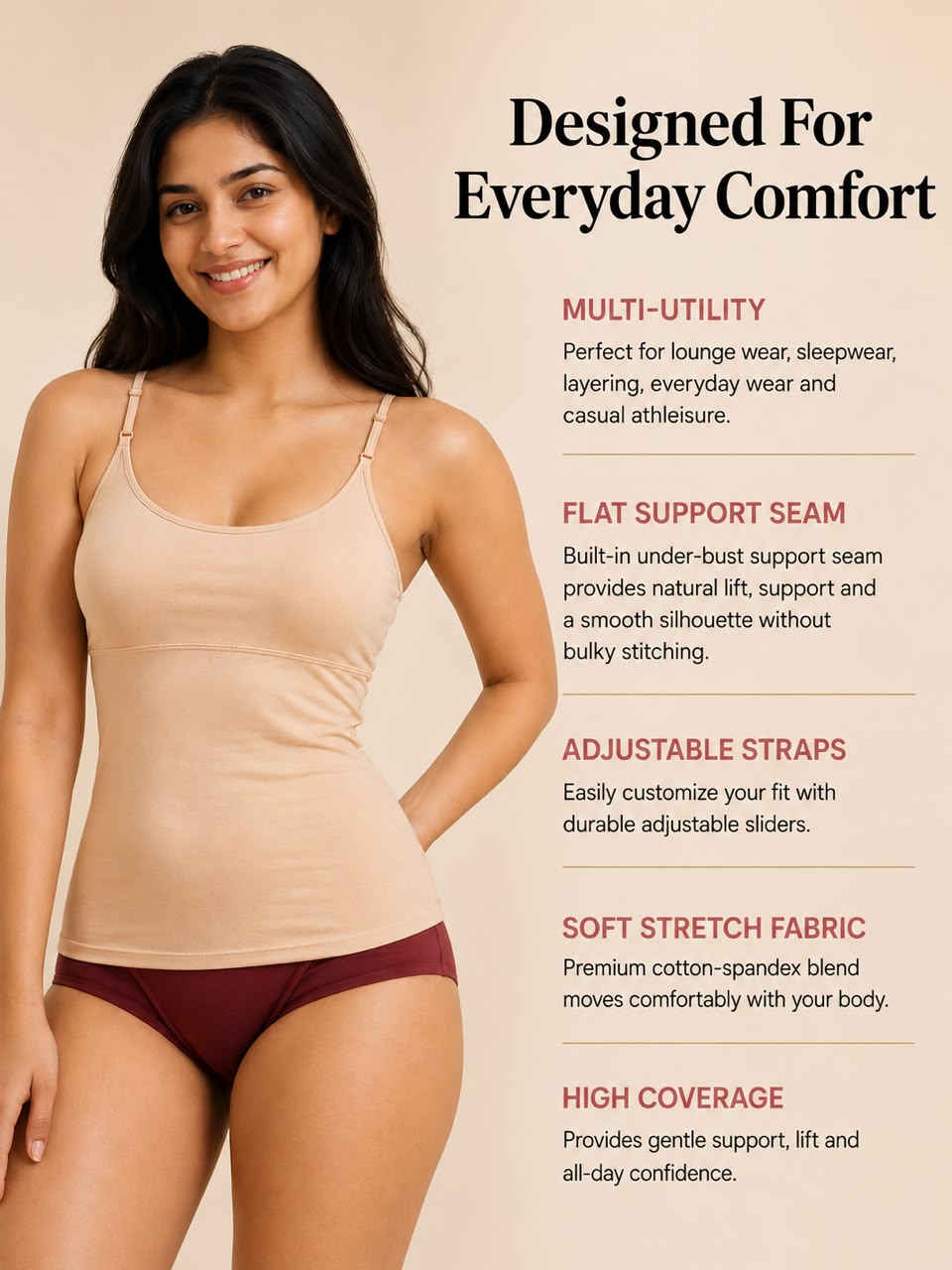 Pack of 2 | Cup Padded High Coverage Cotton Camisole Bra with Adjustable Straps in White & Black | Dchica Essentials