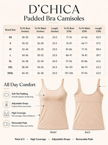 Pack of 2 | Cup Padded High Coverage Cotton Camisole Bra with Adjustable Straps in White & Black | Dchica Essentials