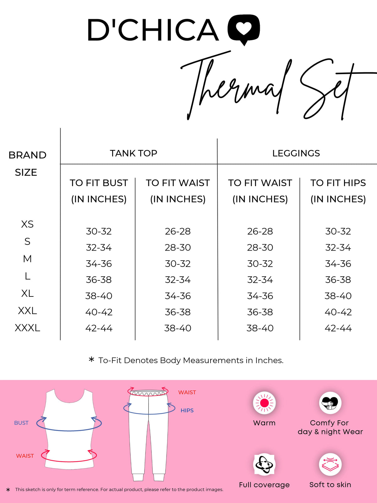 Regular Fit Warm Full Sleeve Thermal Set | Pink Thermal Tank Top & Leggings | Set of 2