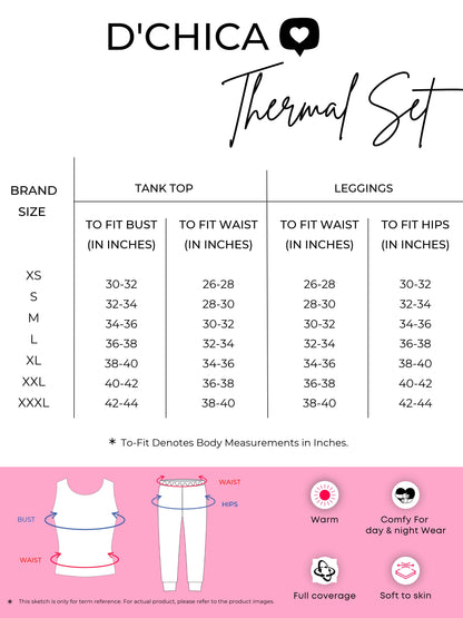 Regular Fit Warm Full Sleeve Thermal Set | Pink Thermal Tank Top & Leggings | Set of 2