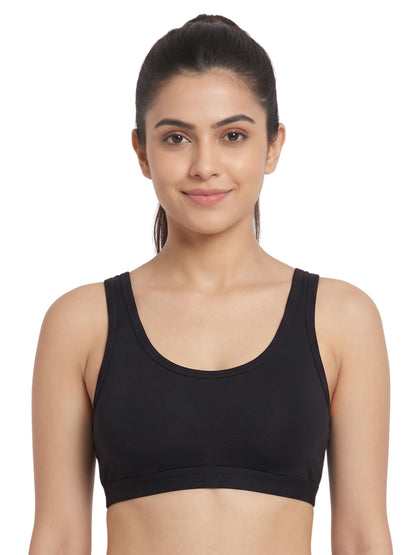 Pack of 2 Women's Cotton Padded Wire-Free Back Open Bra with Removable Pads | Black & White Colour Everyday T-Shirt Bra
