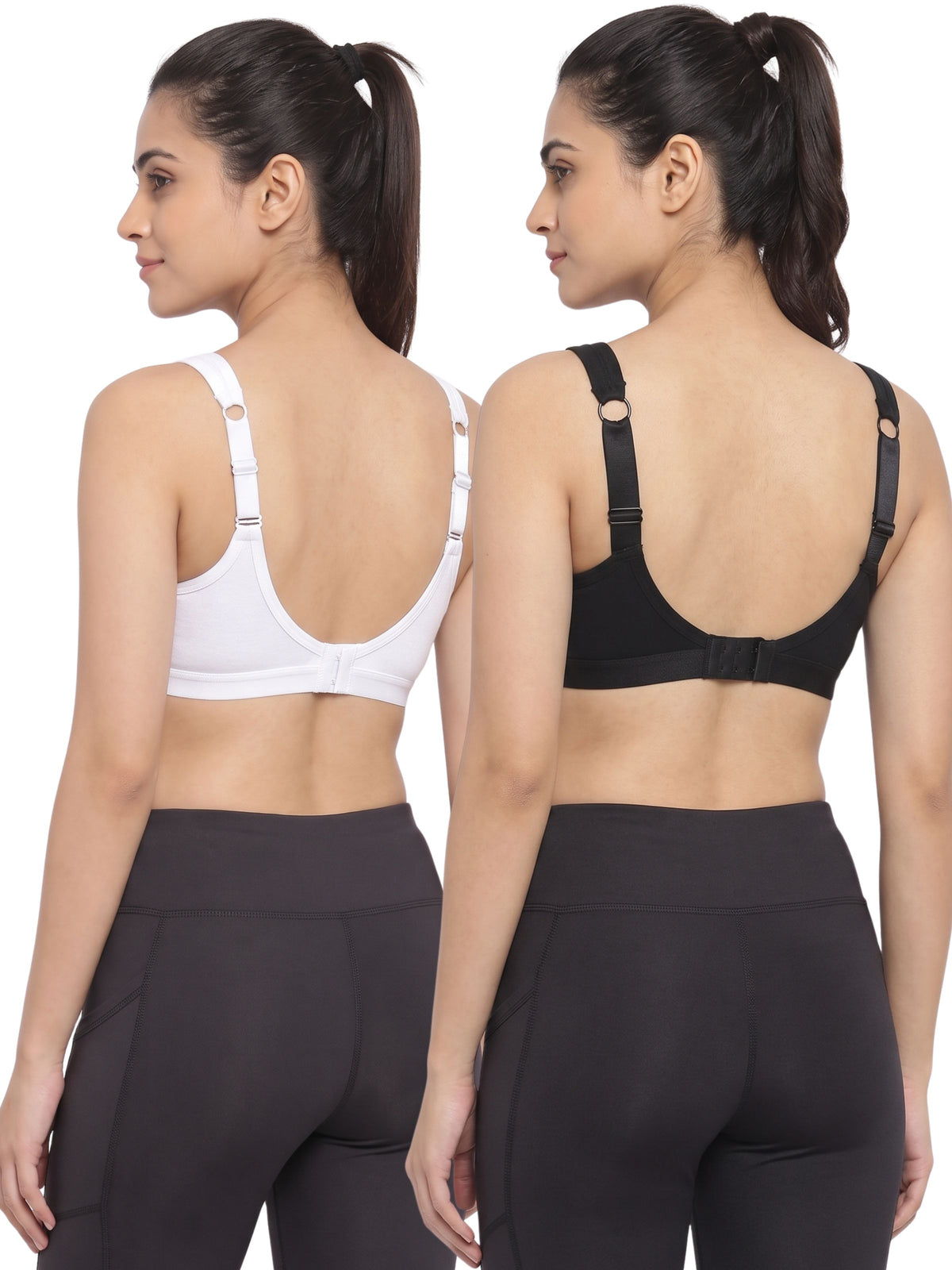 Pack of 2 Women's Cotton Padded Wire-Free Back Open Bra with Removable Pads | Black & White Colour Everyday T-Shirt Bra
