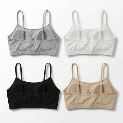 Pack of 4 | Double Layer | Thin Strap | Cotton Comfort | Non-Padded | Solid | Beginner Friendly | D'CHICA Essentials | Athletic Bra – | Dchica Essentials