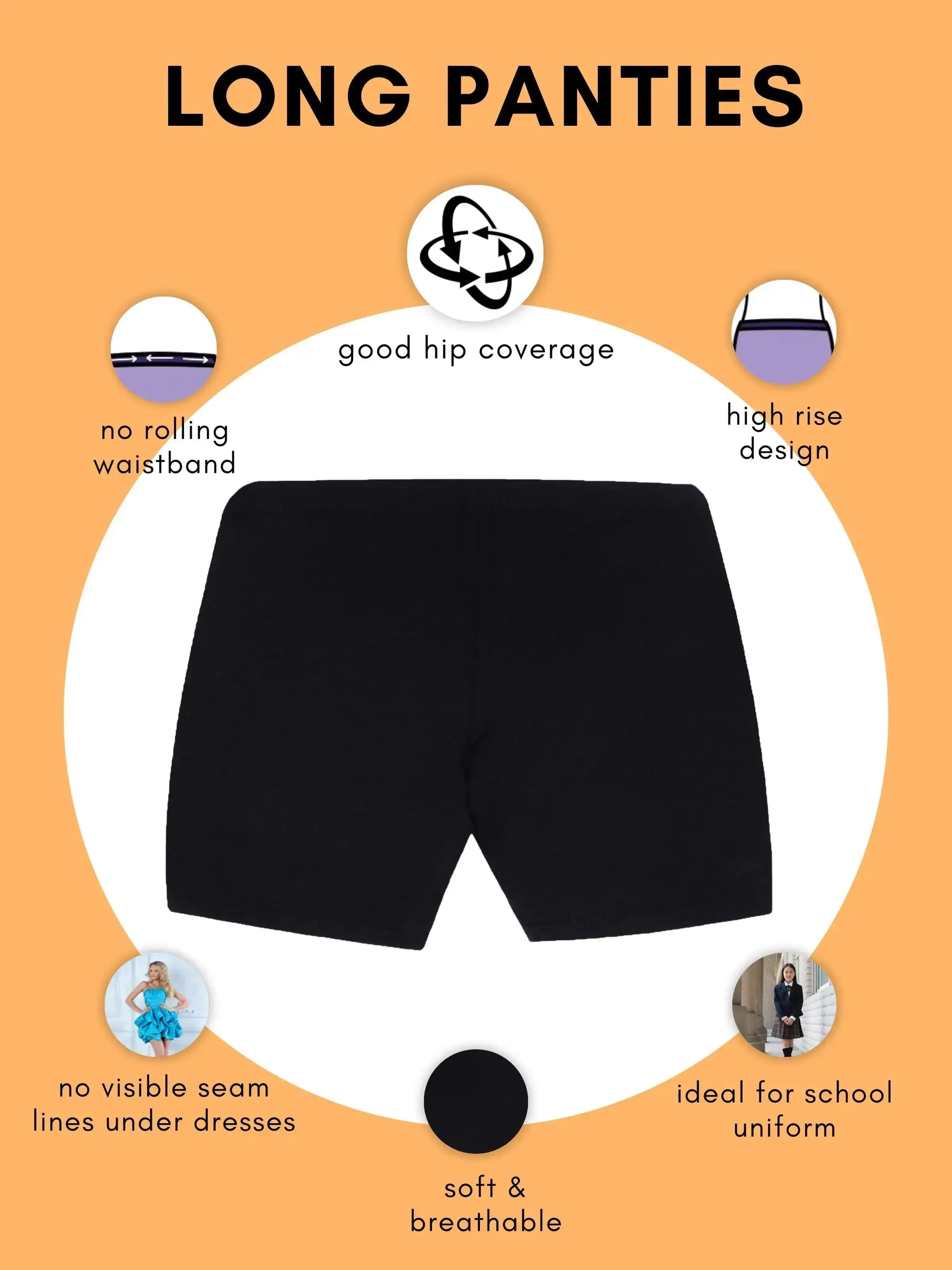 Full Coverage High Waist Long Panties with No Side Seams in Black & D'chica Full Coverage High Waist Long Panties with No Side Seams in Black & D'chica