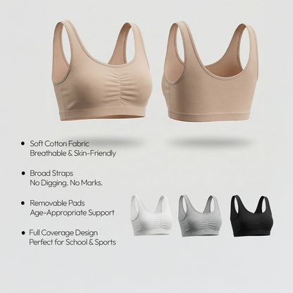 Pack of 4 | Broad Strap | Cotton Comfort | Removable Pads | Elasticated Underband | Good Support | Full Coverage | Multicolour | D'CHICA Essentials | Gym Bra – | Dchica Essentials