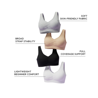 Pack of 4 | Broad Strap | Cotton Comfort | Removable Pads | Elasticated Underband | Good Support | Full Coverage | Multicolour | D'CHICA Essentials | Gym Bra – | Dchica Essentials
