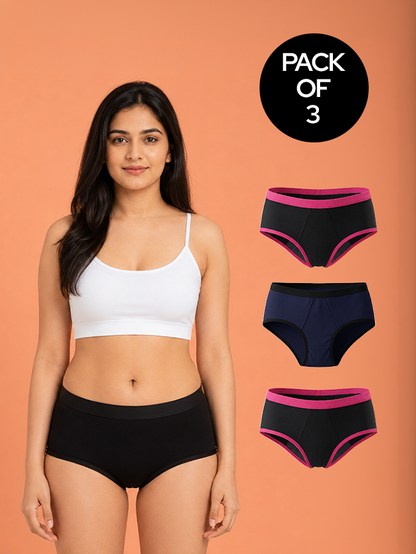 Pack of 3 | No Pad Needed | Rash Free | Leakproof | Reusable | Assorted Colour | D'CHICA Essentials | Period Panties - | Dchica Essentials