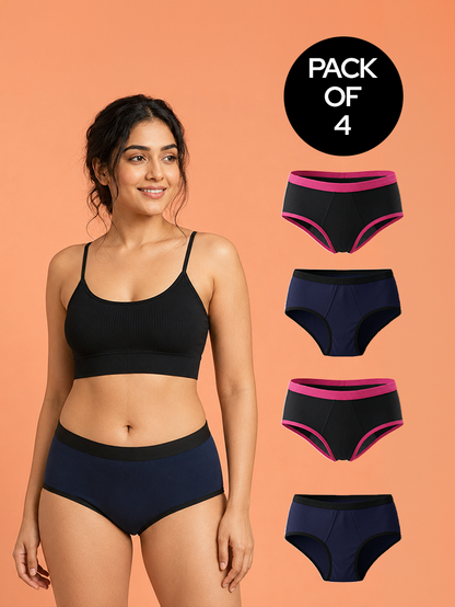 Pack of 4 | No Pad Needed | Leakproof | Rash-Free | Reusable | Assorted Colour | D'CHICA Essentials | Period Panties – | Dchica Essentials