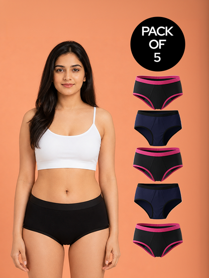 Pack of 5 | No Pads Needed | Leakproof Protection | Rash-Free Comfort | Reusable | Dchica Essentials | Assorted Colour Period Panties | Dchica Essentials