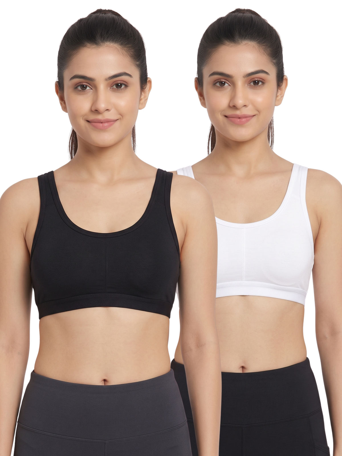 Pack of 2 Women's Cotton Padded Wire-Free Back Open Bra with Removable Pads | Black & White Colour Everyday T-Shirt Bra