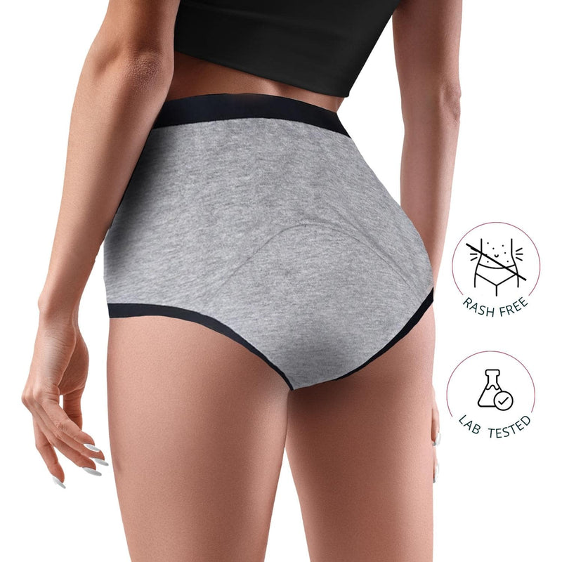 D'chica Pack of 2  Eco-Friendly Anti Microbial Lining Period Panties For Teenagers No Pad Required, Dark Grey & Grey